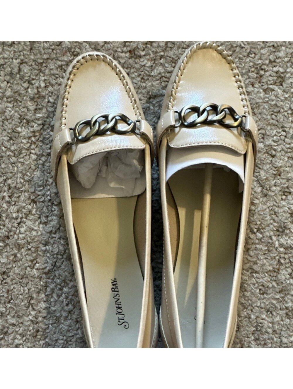 St. John's Bay Women's “Bone” Beige Chain Loafer Flats Round Toe Slip-On 9M